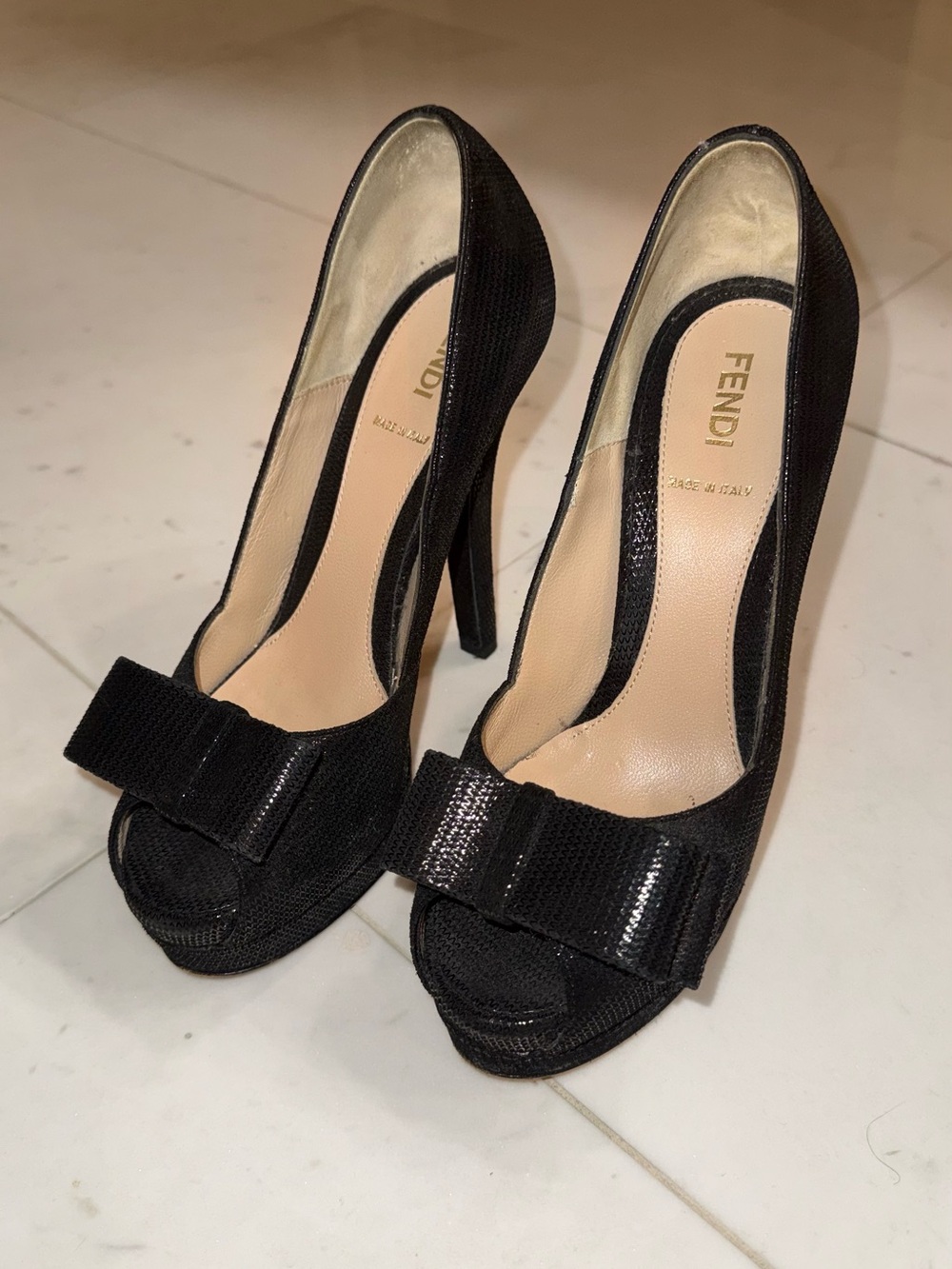 Fendi Black Peep-Toe Platform Heels
